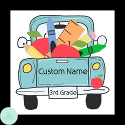 Truck Custom Name With Studying Items 3rd Grade Svg