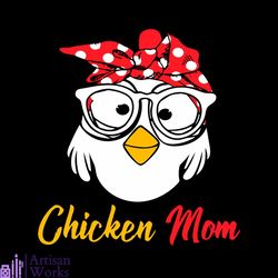 Chicken Mom Wear Glasses And Red Polka Dot Band Svg
