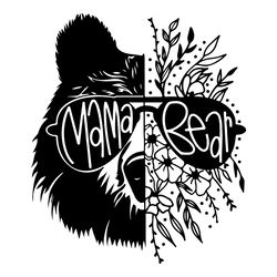 Mama Bear Half Bear Half Flowers Logo SVG, Mothers Day SVG,