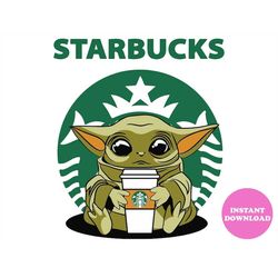 Baby Yoda Svg Layered Item, Baby Yoday Starbucks Cup Clipart, Cricut, Digital Vector Cut File , Svg, Png, Dxf, Eps Files