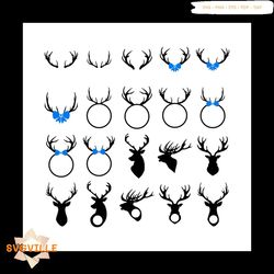 Horns Deer Head Bundle Svg, Trending Svg, Animal Svg, Set Deer Heads Svg, Deer Head Gift, Deer Head Decoration Svg, Deer