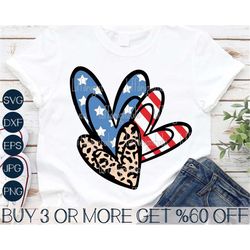 American Flag Hearts SVG, 4th of July Love SVG, Leopard Heart PNG, Girl July Fourth Svg, Svg Files For Cricut, Sublimati