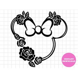 Minnie Flower Svg Layered Item, Mickey Floral Clipart, Cricut, Digital Vector Cut File, Svg, Png, Dxf, Eps, Files