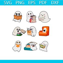 Cute Ghost Reading SVG Teacher Halloween SVG Digital File
