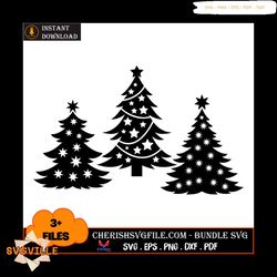 3 Christmas Tree Bundle Svg, Christmas Tree Silhouette Files Svg