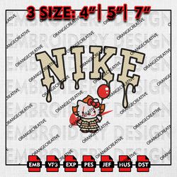 Nike Hello Kitty Pennywise Embroidery files, Horror Characters, Halloween Embroidery Designs, IT Machine Embroidery File