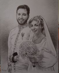 Couple graphite pencil portrait, drawing portrait from photo, handmade portrait drawing, unique gift idea