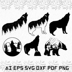 Wolf Mountain SVG, Wolf svg, Mountain SVG, Hunting SVG, ai, pdf, eps, svg, dxf, png