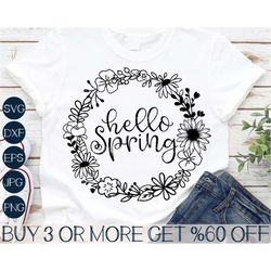 Hello Spring SVG, Easter SVG, Wildflower SVG, Round Floral Wreath Svg, Easter Svg, Png, Files For Cricut, Sublimation De