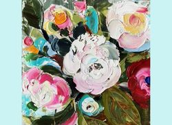 Peonies Painting Abstract Original Artwork Floral Original Small Painting Custom Flower Impasto Textured Fine Art Brush