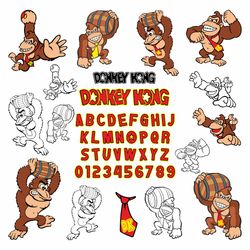 Gamer Svg Bundle Donkey Kong Digital Vector Font Files Alphabet Png Video Game Gift Pdf Eps Design Clipart Circut Files