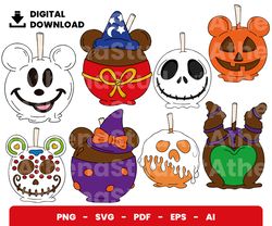 Bundle Layered Svg, Halloween Svg, Halloween Candy Apple Mickey Svg, Digital Download, Clipart, PNG, SVG, Cricut