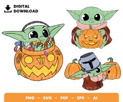Bundle Layered Svg, Halloween Svg, Halloween Grogu Svg, Halloween Baby Yoda Svg, Digital Download, Clipart, PNG, SVG