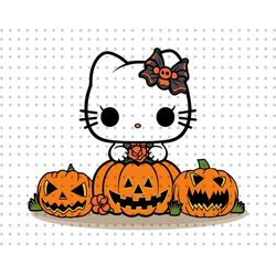 Halloween Pumpkin SVG, Happy Halloween Svg, Spooky Season Svg, Kawaii Kitty Svg, Cute Cat, Trick Or Treat, Hello Cat Svg