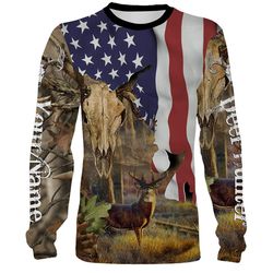 Deer Hunting Camo American Flag Customize name 3D All over print shirts &8211 personalized apparel gift for hunting love