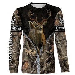 Deer Hunting Camo Buck Jumping Zipper Custom Name 3D All Over Printed Shirts, Personalized Hunting Gift Fsd2549