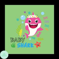 Baby Shark With Floral Headband Svg, Baby Shark Doo Doo Doo Svg