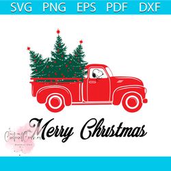 Merry christmas snoopy red truck svg, christmas svg, snoopy svg, snoopy lover, red truck svg, christmas tree svg, snoopy