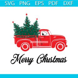 Merry christmas snoopy red truck svg, christmas svg, snoopy svg, snoopy lover, red truck svg, christmas tree svg, snoopy