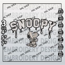 Spooky Halloween Machine Embroidery, Drop Name Mummy Snoopy Embroidery Designs, Snoopy, Halloween Embroidery Files