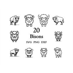 Bison Svg Bundle , Bison Svg , Cut Files for Cricut And Laser Engraving , 20 Svg, Png, and Dxf Files Combined in One Bun