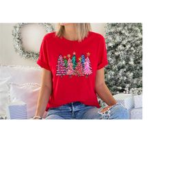 Colorful Christmas Trees Shirt, Cute Christmas Trees Lover Gift, Christmas Themed Sweatshirt, Xmas Family Gathering Tshi