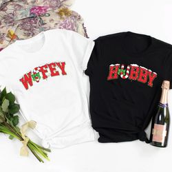 WIFEY and HUBBY Christmas Couple Shirt, Matching Christmas Shirt For Couples, Couples Christmas Gift, Christmas Couple T