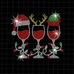 Deer Santa Hat Wine Glasses Bling Xmas Lights Png, Wine Glasses Christmas Png, Wine Glasses Santa Ha