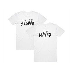 Hubby and Wifey Matching T-Shirt Tee Top Set His Hers Valentines Day