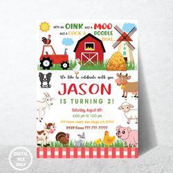Personalized File Farm Invitation PNG File Only, Farm Birthday Invites Png, Instant Download Farm Party Invitations Boy