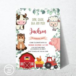 Personalized File Farm Birthday Invitation PNG File Only, Barn Animals Party Invite Png, Red Boy Barnyard Animals