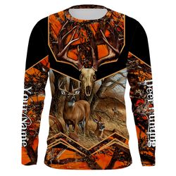 Deer Hunting Camo Orange hunting shirt Custom Name 3D All over print Plus Size shirts for men Performance Long Sleeve UV