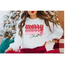 Merry Merry Christmas Sweatshirt, Gildan Sweatshirt, Merry Merry Retro Vintage Sweatshirt, Holiday Outfit, Christmas Par