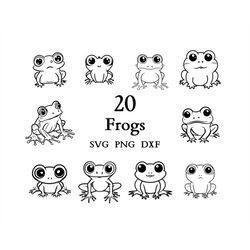Frog Svg Bundle , Frog Svg , Cut Files for Cricut And Laser Engraving , 20 Svg, Png, and Dxf Files Combined in One Bundl