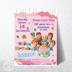 Personalized File Custom Cocomelon Invitation Png, Baby Birthday Invitation Png, Kid Party Digital Invite Template PNG