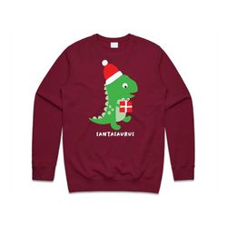 Santasaurus Jumper Sweater Sweatshirt Christmas Xmas Santa Dinosaur T-Rex Kids Childrens Youth Cute Funny Gift