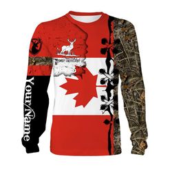 Deer hunting Canada Flag Custom Name 3D All over print Shirts &8211 Personalized hunting gift &8211  FSD173