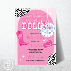 Personalized File Disco Dolly Birthday Invitation Cosmic Cowgirl Invitation Disco Cowgirl Invitation Let's Go Girls