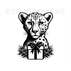 Cheetah With Present , Cheetah Svg , Christmas Designs