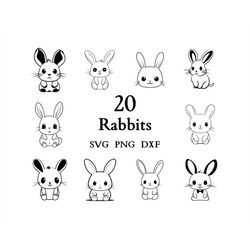 Rabbit Svg Bundle , Rabbit Svg , Cut Files for Cricut And Laser Engraving , 20 Svg, Png, and Dxf Files Combined in One B