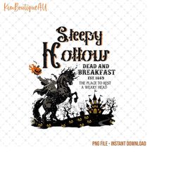 Vintage Sleepy Hollow Headless Horseman Png, Sleep Hollow Dead And Breakfast Png, Vintage Halloween Png, Spooky Season P