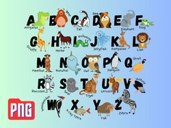 Alphabet Animals PNG Digital File | For Sublimation or Cutting Machines | Clipart | ABC Animal Shirt | Alphabetical Educ