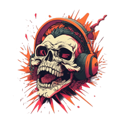 "MUSIC FREAK" grotesque exploding punk rock skull