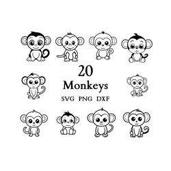Monkey Svg Bundle , Monkey Svg , Cut Files for Cricut And Laser Engraving , 20 Svg, Png, and Dxf Files Combined in One B