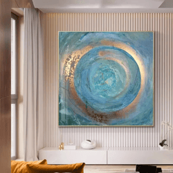 Abstract Blue Gold Canvas Mural Poster