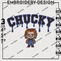 Drop Name Chibi Horror Chucky Embroidery Files, Horror Characters, Halloween Embroidery, Machine Embroidery Designs