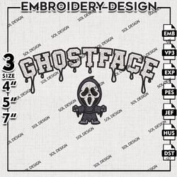 Horror Ghost Face Drop Name Embroidery Files, Horror Characters, Halloween Embroidery, Machine Embroidery Pattern