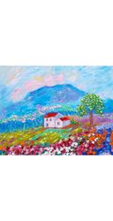 Tuscany painting poppy original art daisy impasto oil painting Italy landscape flower artwork floral 16x20 canvas
