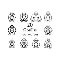 Gorilla Svg Bundle , Gorilla Svg , Cut Files for Cricut And Laser Engraving , 20 Svg, Png, and Dxf Files Combined in One