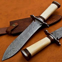 HANDMADE DAMASCUS STEEL HUNTING/BOWIE /DAGGER KNIVES HANDLE CAMEL BONE